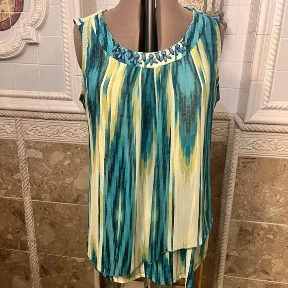 JM Collection. Sz 1X. Green Sleeveless Tunic, Stretch. Layered. Beaded. B36 - Picture 1 of 5